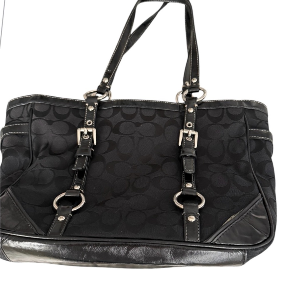 Vintage Coach F17386 Signature leather & canvas shoulder bag with double straps - Picture 2 of 14